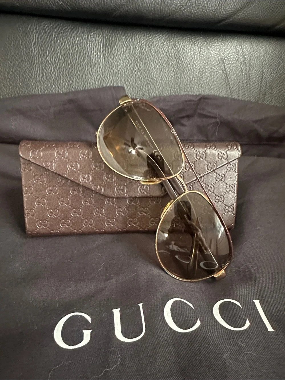 Gucci Women's Gold Frame Sunglasses with Brown Gradient Lenses